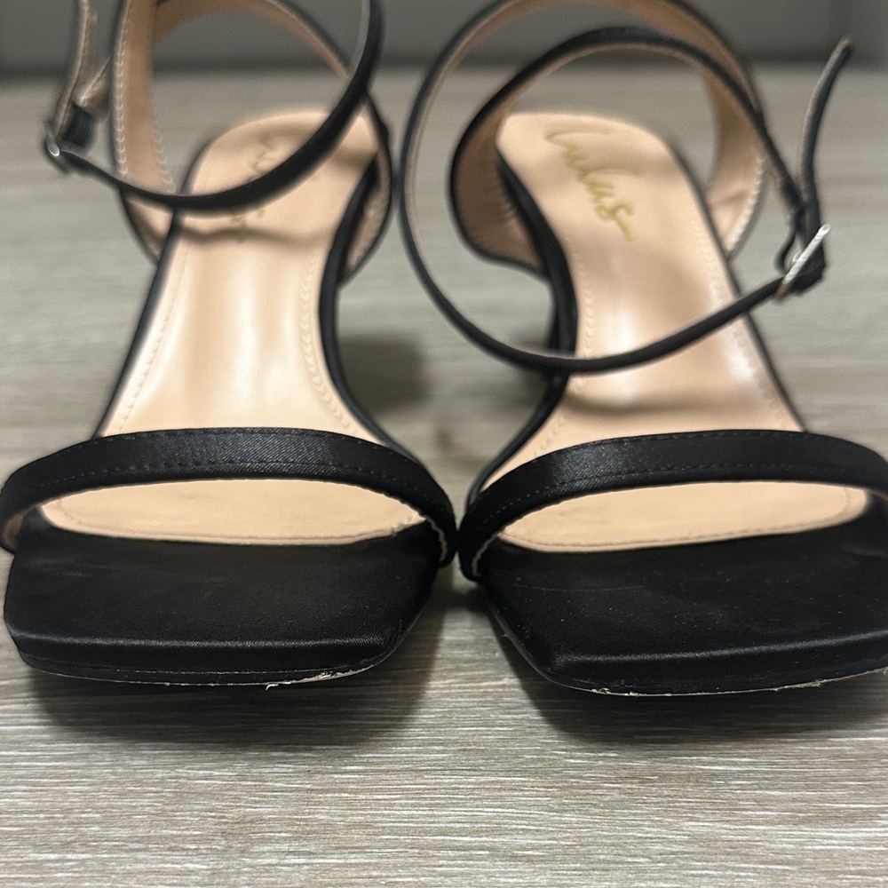Lulu's Tuscano Black Satin Ankle Strap High Heel Sandals - Picture 3 of 9